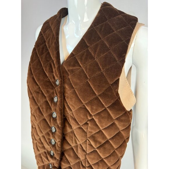 Vintage Brown Quilted Velvet Button-Up Vest Womens - Picture 6 of 16